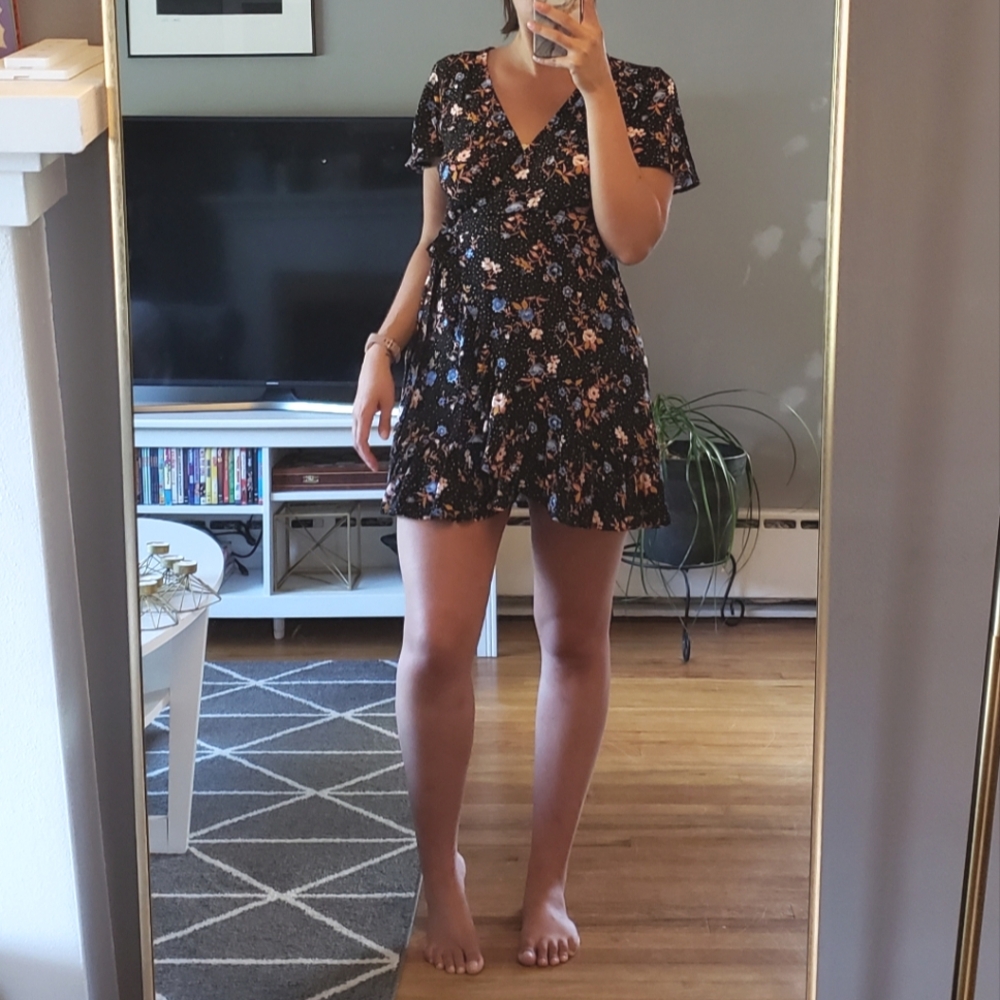 Floral Wrap Dress with Blue and Pink Accents